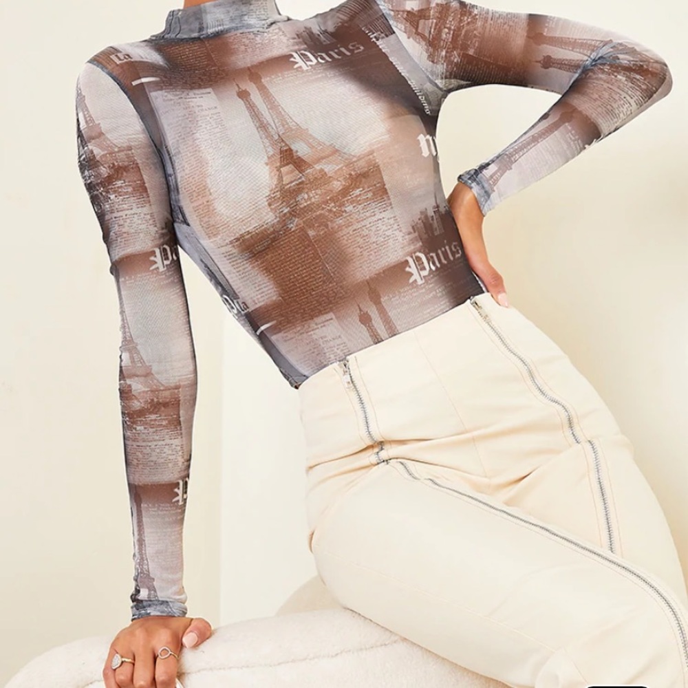 Mesh long sleeve NYC bodysuit